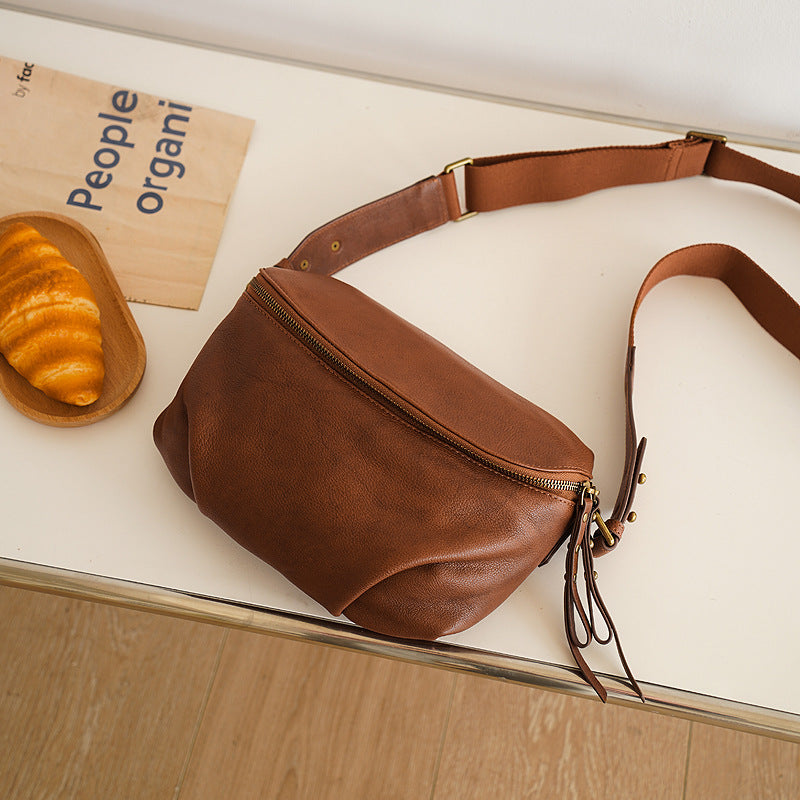 Genuine Leather Saddle Bag - First Layer Cowhide Crossbody Shoulder Bag