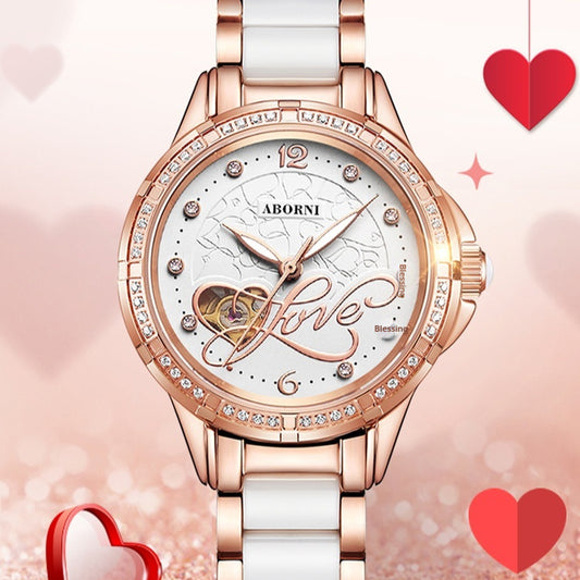 Women's LOVE Design Fashion Quartz Watch | Ceramic Strap, Stainless Steel Case & 30M Water Resistance