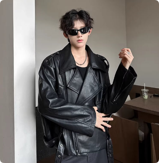 Men's Faux Leather Jacket - Trendy Loose Fit Style