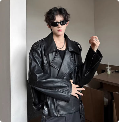 Men's Faux Leather Jacket - Trendy Loose Fit Style