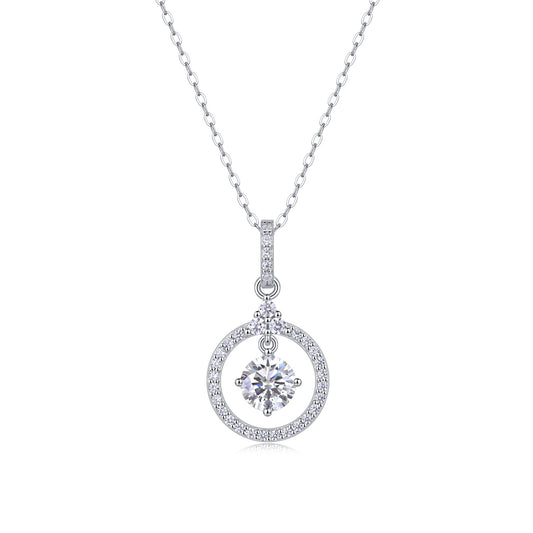 1 Carat Moissanite Love Ring Pendant Necklace - S925 Silver Platinum Plated Light Luxury Jewelry