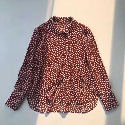 Vintage Maroon Polka Dot Silk Shirt Dress