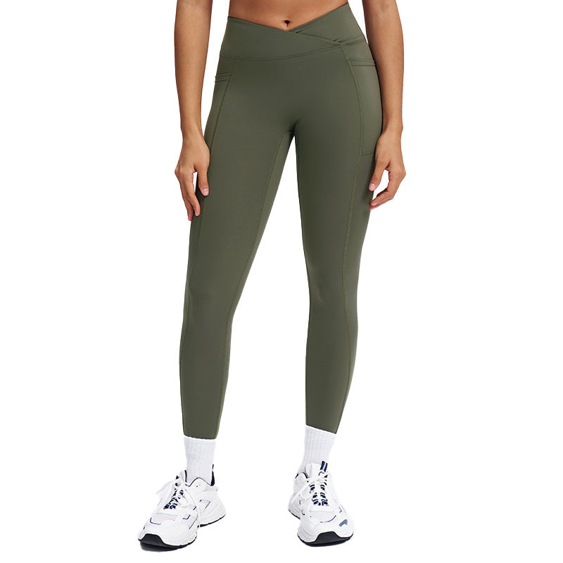 High-Waist Crossover Yoga Pants - Women's Nylon-Spandex Athletic Leggings