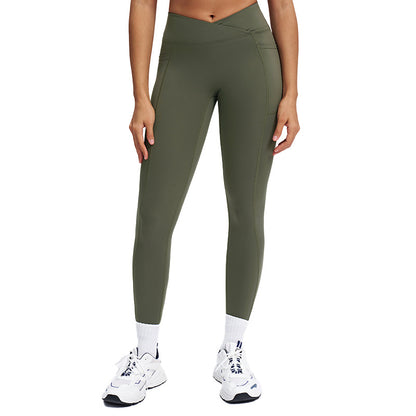 High-Waist Crossover Yoga Pants - Women's Nylon-Spandex Athletic Leggings