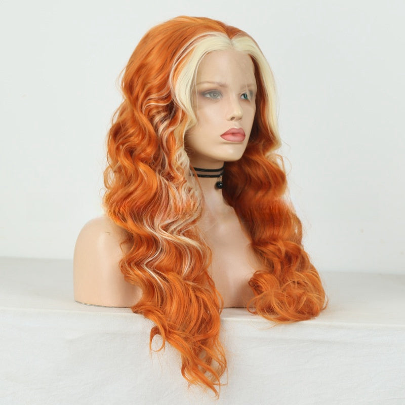 Front Lace Matte Chemical Fiber Wig - European Fashion Mixed Color Mid-Length Curly Hair