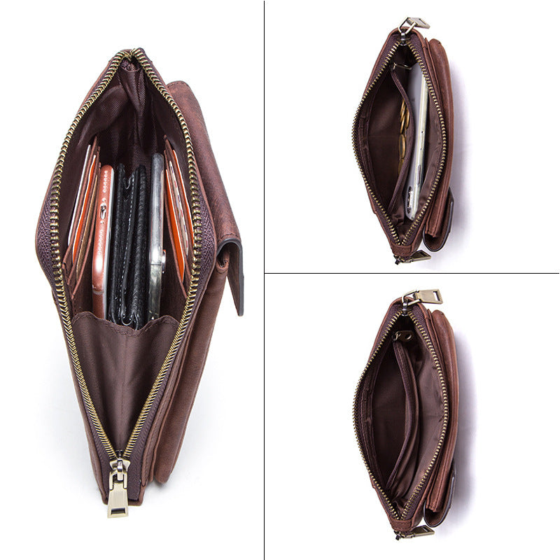 Retro Crazy Horse and Cowhide Leather Men's Phone Bag - Compact Crossbody Pouch