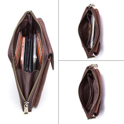 Retro Crazy Horse and Cowhide Leather Men's Phone Bag - Compact Crossbody Pouch