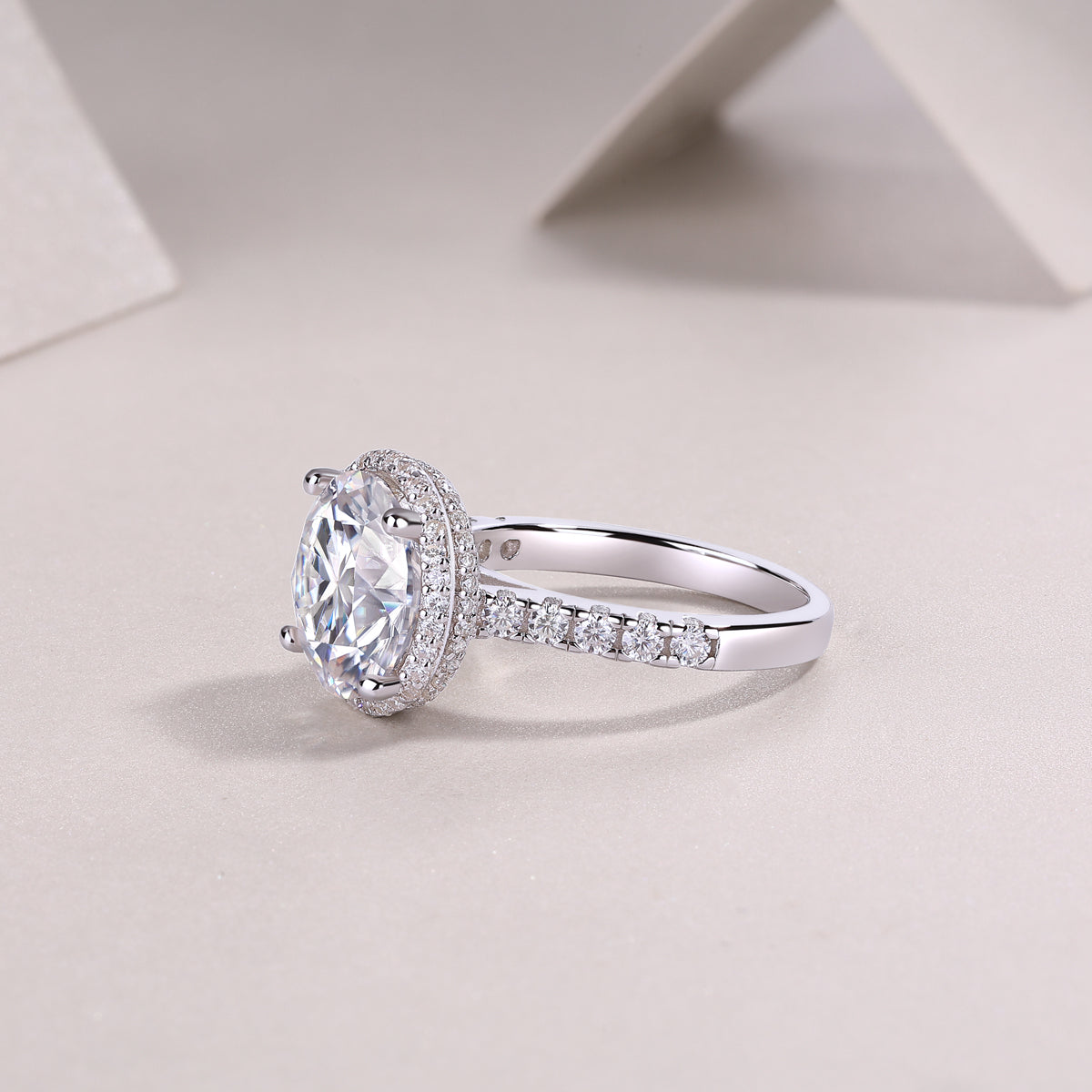 5 Carat Moissanite Sterling Silver Ring - Platinum Plated Wedding Band