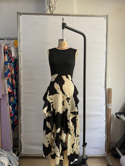 Women's Floral Crew-Neck Ruffled Sleeveless Dress - Elegant Summer Dress