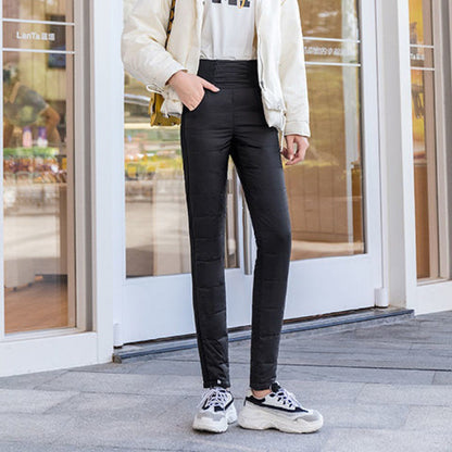 High-Waist Down Pants - Insulated Pencil Trousers with Duck Down Filling