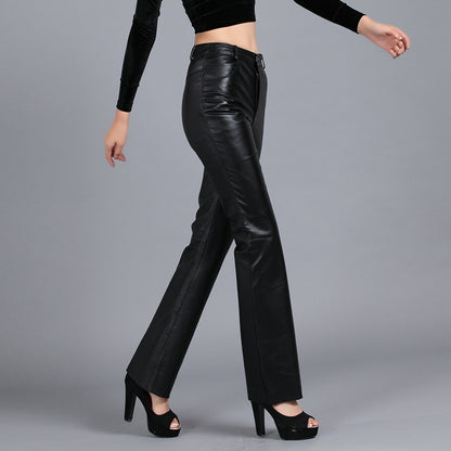 Women's Bootcut Leather Pants - Premium Sheepskin High-Waist Trousers
