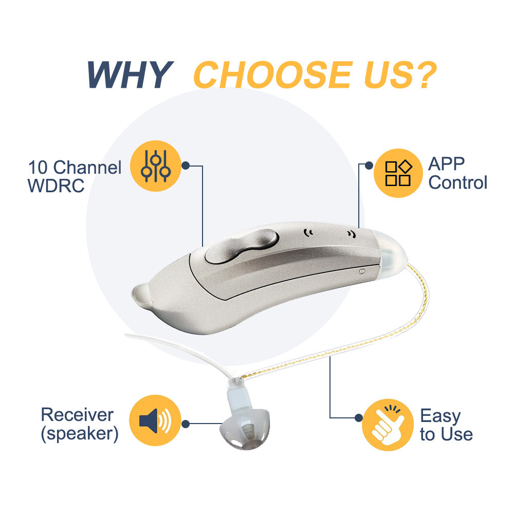 Wireless Bluetooth RIC Hearing Aid with Noise Canceling Technology