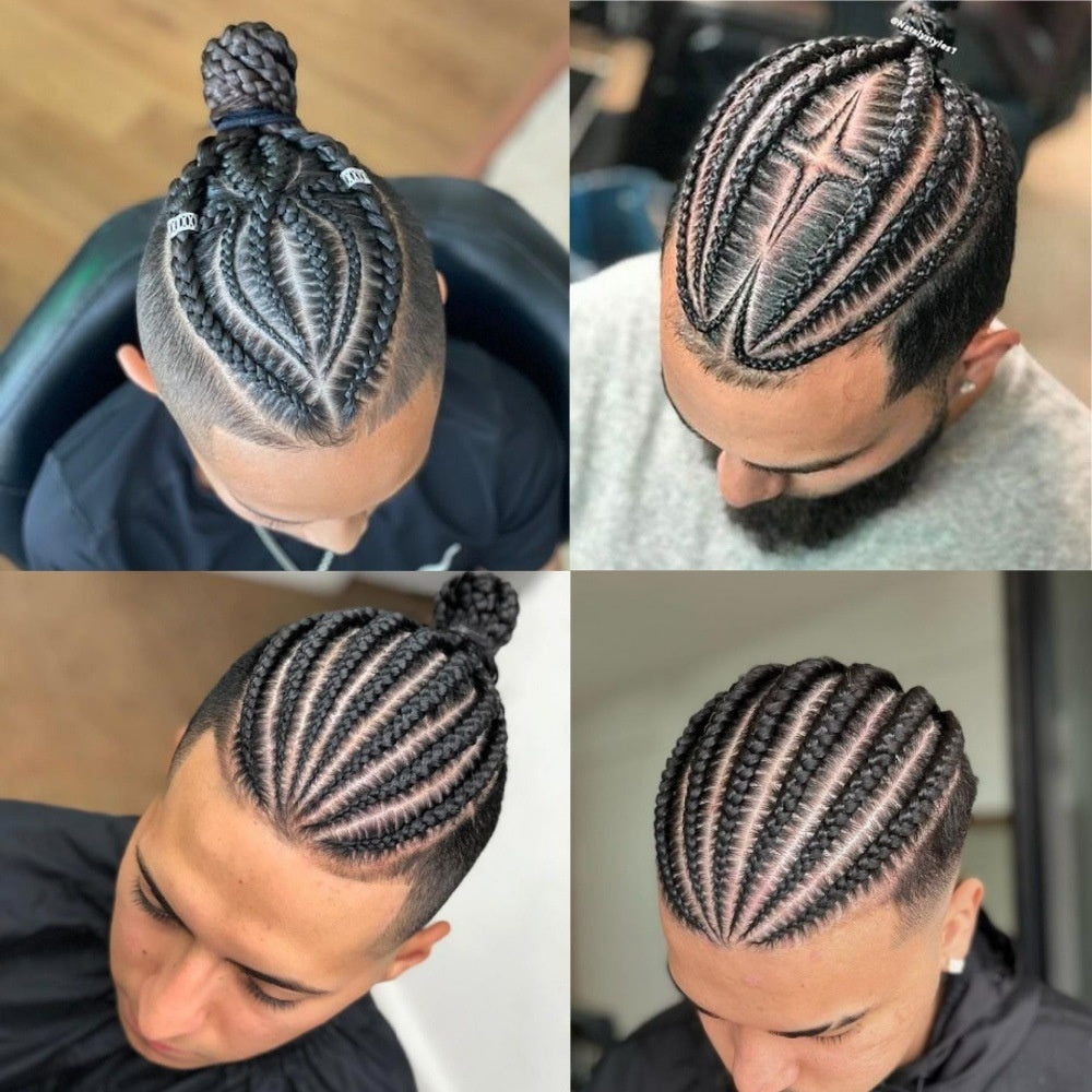 Men's Hand-Woven African Braid Wig - Real Human Hair Hairpiece