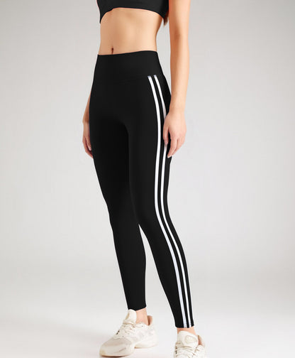 Side Striped High-Waist Hip-Lift Fitness Pants - Leisure Sport Leggings