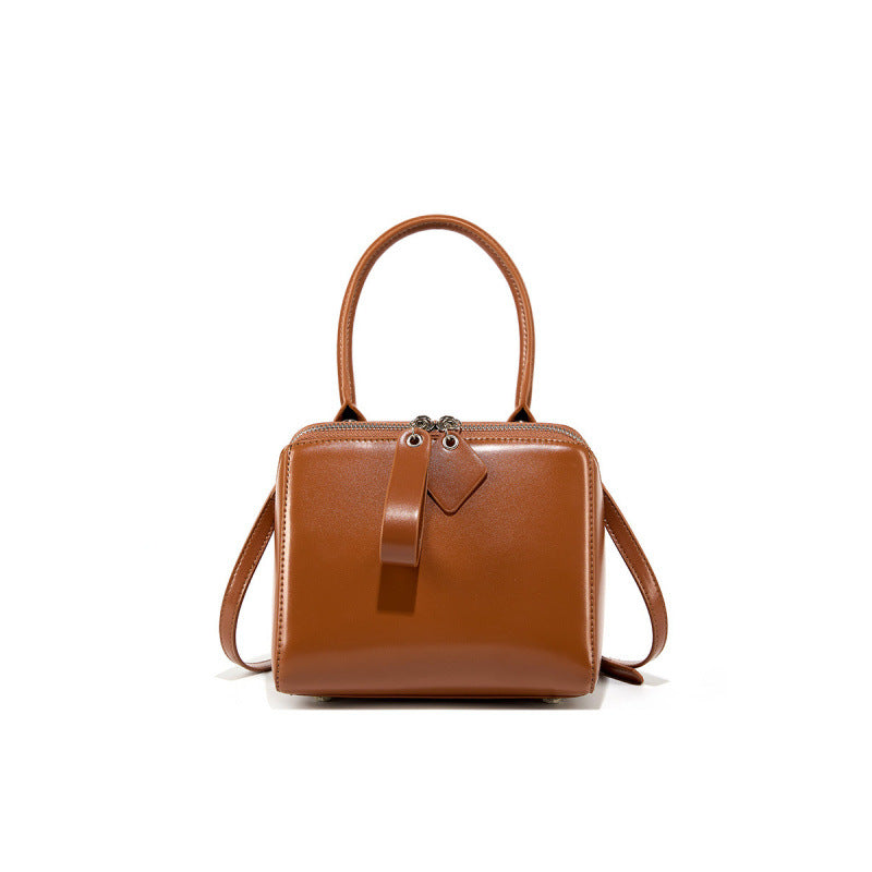 Women's Versatile Cowhide Leather Handbag with Open Grain Texture