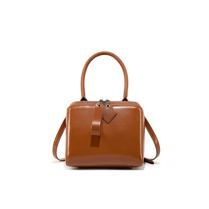 Women's Versatile Cowhide Leather Handbag with Open Grain Texture