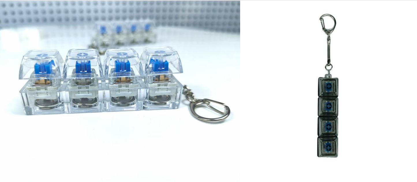 4-Key Mechanical Keyboard Keychain | Tactile Clicker Stress Relief Gadget | Transparent & LED Light Variants