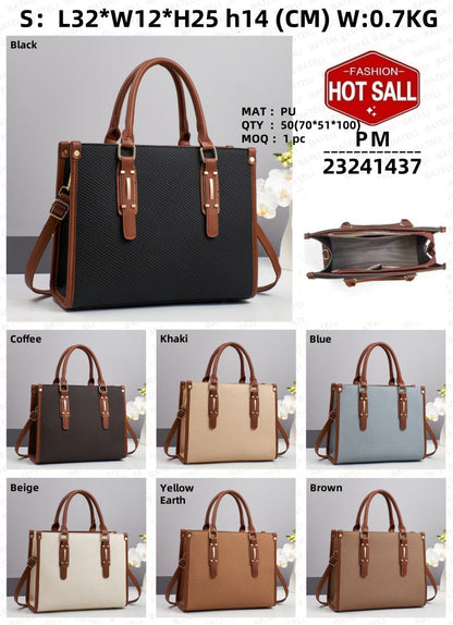 Saffiano Pattern PU Leather Frame Bag - Structured Shoulder Tote