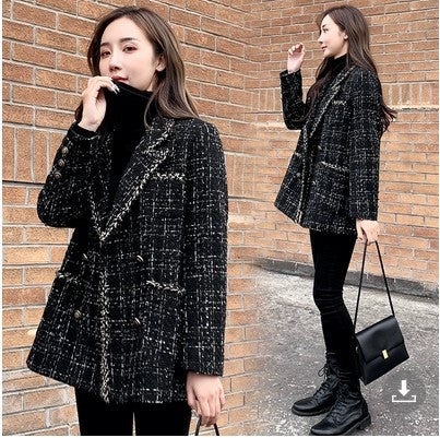 Women's Plaid Wool Blend Coat - Casual Loose Fit Long Sleeve Jacket