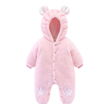 Baby Quilted Romper - Soft Rice Velvet Hooded Onesie for Newborns