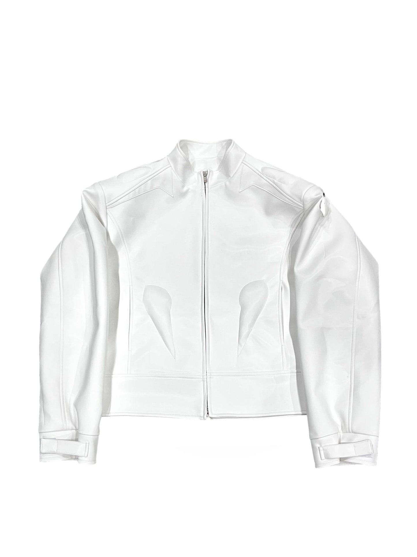 Imitation Leather Jacket - Metal Graphic Design Stand Collar Zipper Jacket