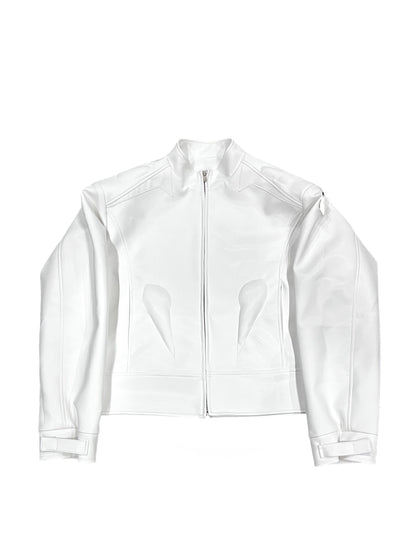 Imitation Leather Jacket - Metal Graphic Design Stand Collar Zipper Jacket