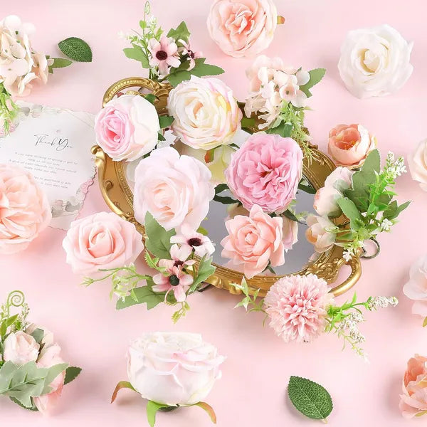Artificial Pink Roses Silk Flowers with Stems - DIY Wedding Bouquets & Centerpieces