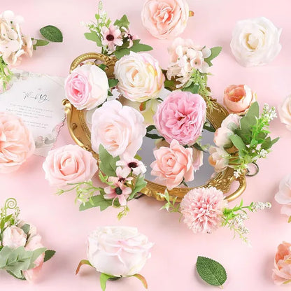 Artificial Pink Roses Silk Flowers with Stems - DIY Wedding Bouquets & Centerpieces