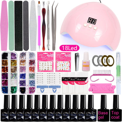 Nail Tool Set for Beginners - Complete Home Manicure Kit with UV/LED Lamp