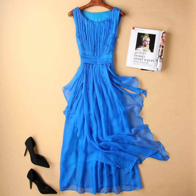 Premium Slim Fitting White Silk Long Dress - Elegant Maxi Gown