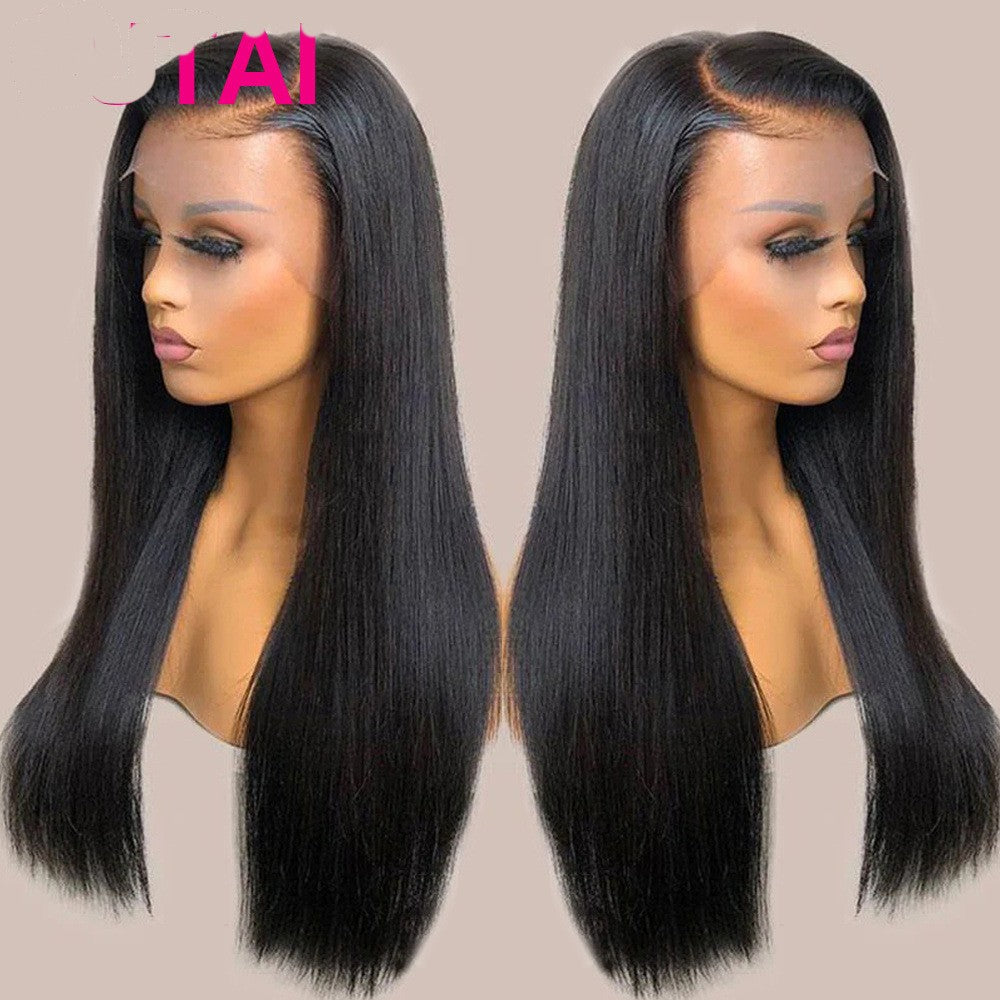 Real Human Hair Lace Wig Set - 12A Quality Straight Hair Black Medium Length 4x4 13x4 HD Frontal