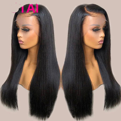 Real Human Hair Lace Wig Set - 12A Quality Straight Hair Black Medium Length 4x4 13x4 HD Frontal