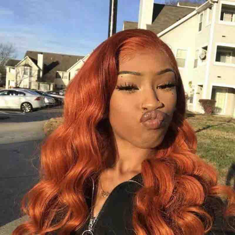 European American Dark Orange Wig Hair Set - Real Human Hair Smooth Exotic Style