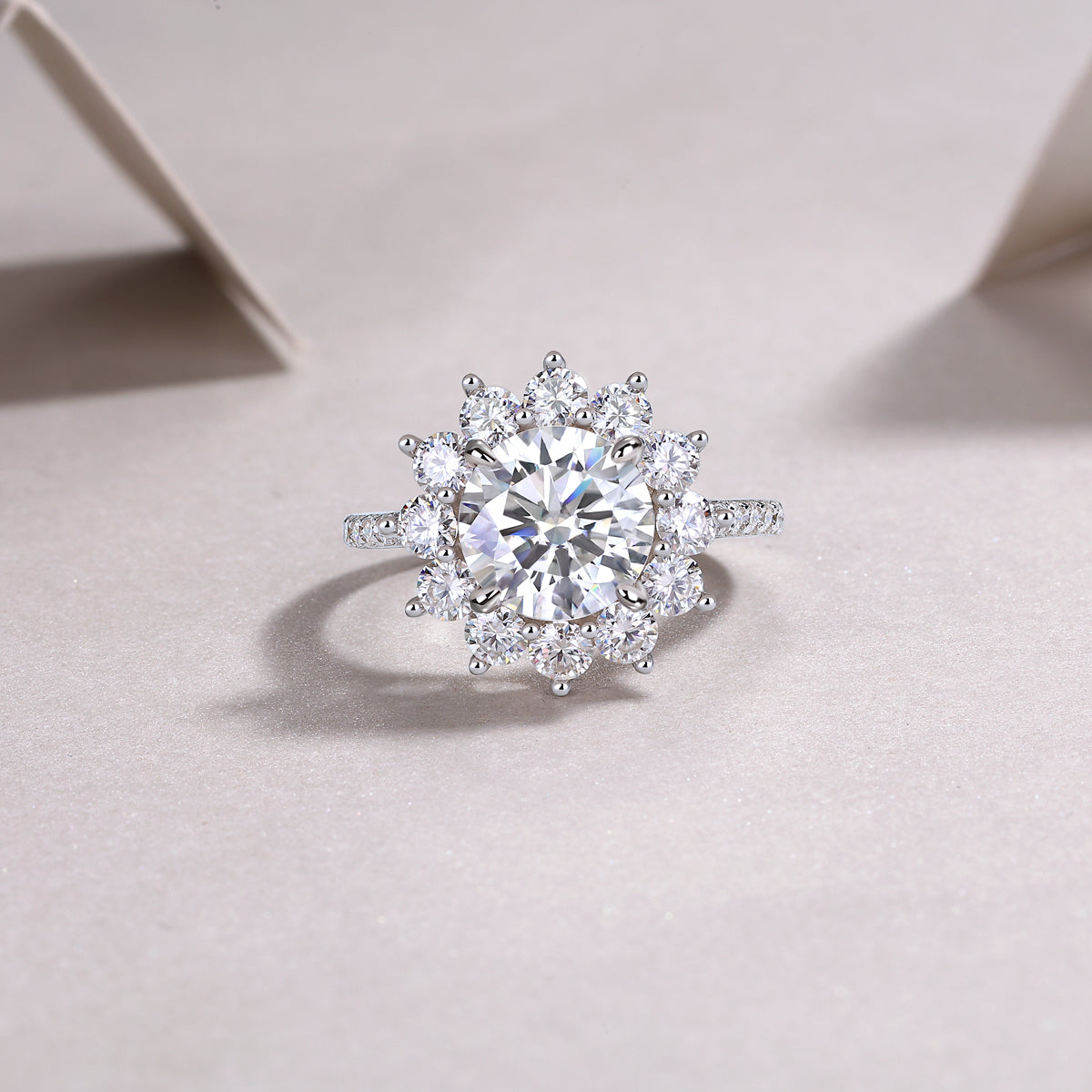 3 Carat Moissanite Sterling Silver Ring - Platinum Plated Wedding Band