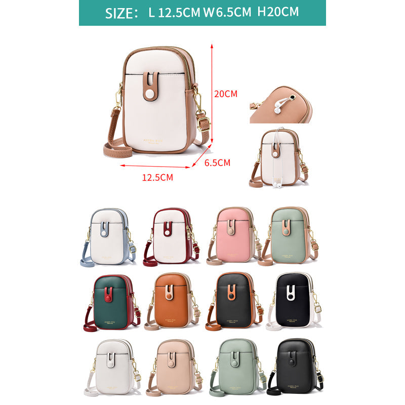 Fashion Bucket Crossbody Cell Phone Bag - Color Block PU Leather Mini Bag