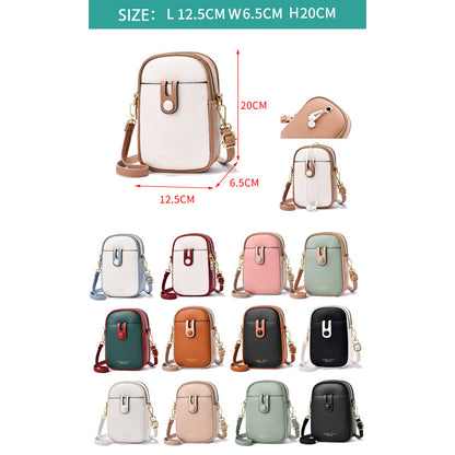Fashion Bucket Crossbody Cell Phone Bag - Color Block PU Leather Mini Bag