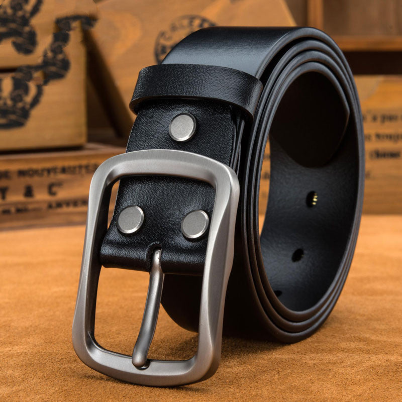 Men's Plus Size First Layer Cowhide Leather Belt - Casual Frosted Finish with Alloy Square Buckle