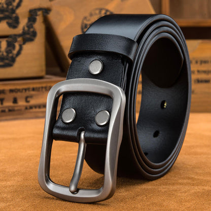 Men's Plus Size First Layer Cowhide Leather Belt - Casual Frosted Finish with Alloy Square Buckle