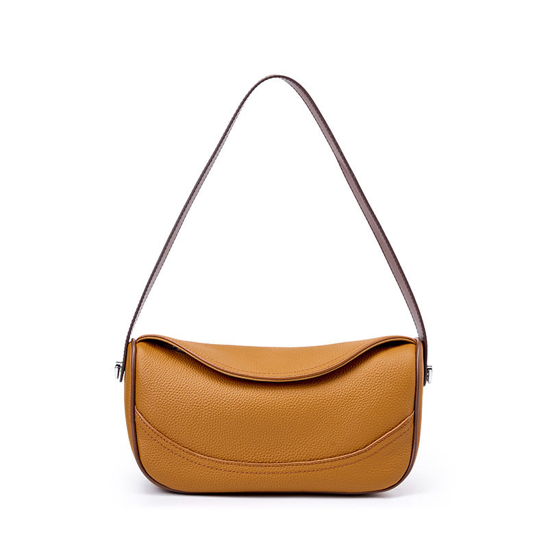 Women's First Layer Cowhide Leather Shoulder Bag - Wide Strap Messenger Bag with Zipper