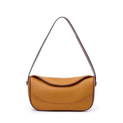 Women's First Layer Cowhide Leather Shoulder Bag - Wide Strap Messenger Bag with Zipper