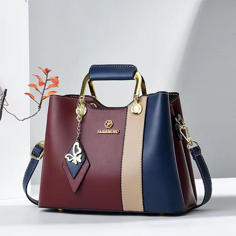 Color Block PU Leather Tote Bag - Casual Crossbody Shoulder Bag