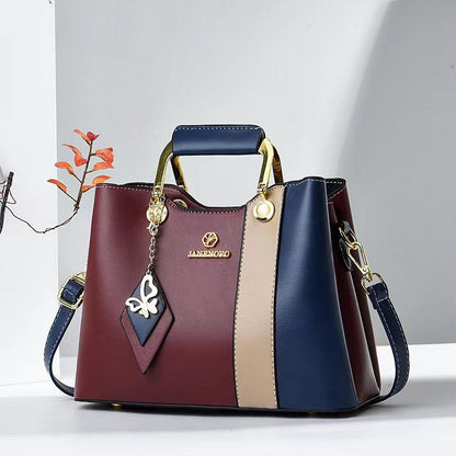 Color Block PU Leather Tote Bag - Casual Crossbody Shoulder Bag