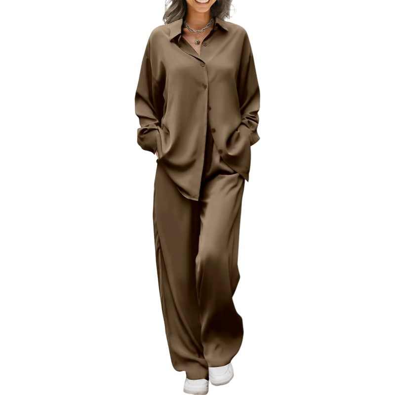 Women's Casual Relaxed Minimalist Long Suit - Elegant Commuter Two-Piece Set