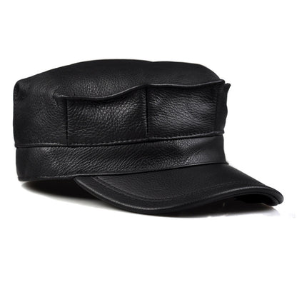 Men's Genuine Leather Octagonal Cap - Premium Cowhide Flat Top Hat