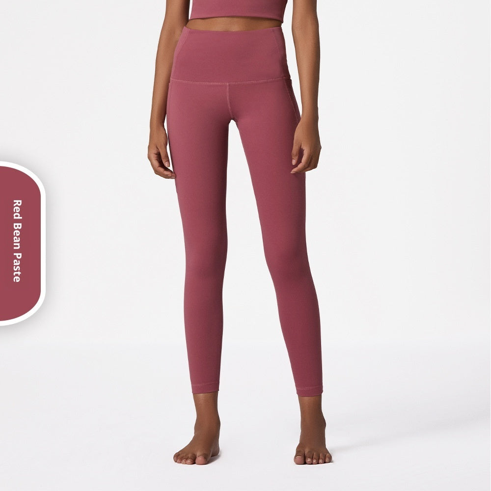 High-Waist Yoga Pants with Pockets - Women's Brushed Nylon Fitness Leggings