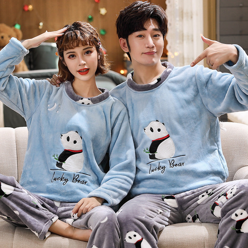 Couples Flannel Pajama Set - Warm Velvet Thickened Sleepwear for Men & Women