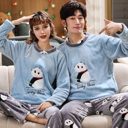 Couples Flannel Pajama Set - Warm Velvet Thickened Sleepwear for Men & Women