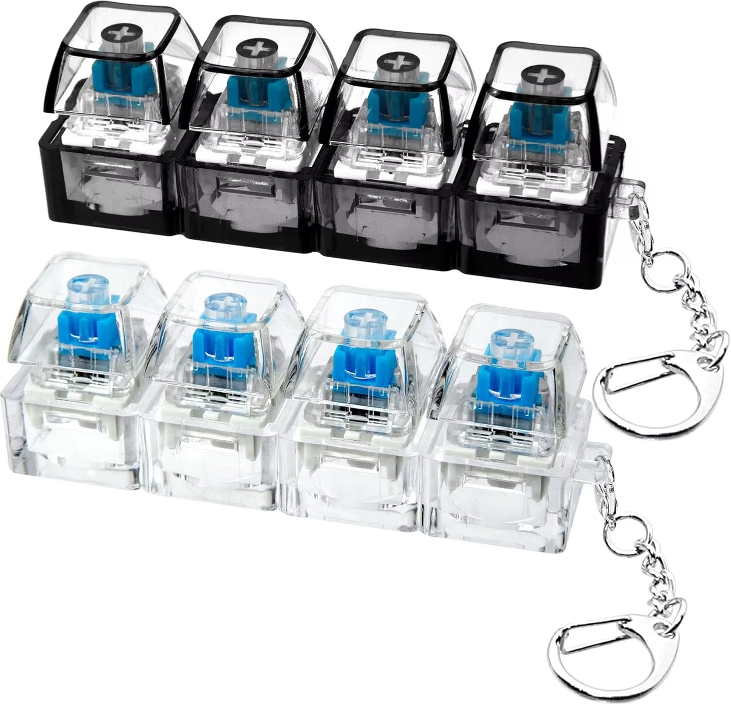 4-Key Mechanical Keyboard Keychain | Tactile Clicker Stress Relief Gadget | Transparent & LED Light Variants