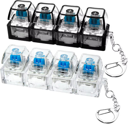 4-Key Mechanical Keyboard Keychain | Tactile Clicker Stress Relief Gadget | Transparent & LED Light Variants