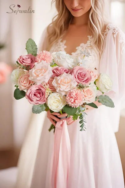 Artificial Silk Flowers for DIY Wedding Bouquets - Blush Pink & White Rose Centerpieces